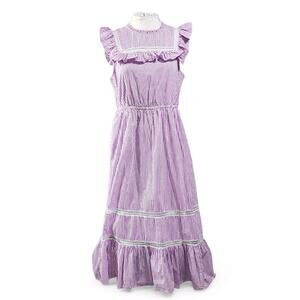 J Crew Ruffle Tiered Lace Midi Dress Lilac Stripe Lace Detail Womens Size Medium